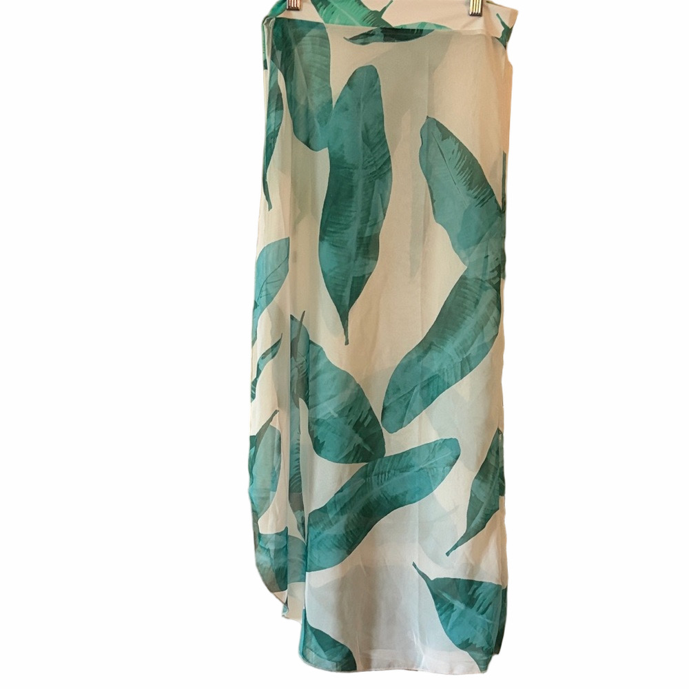 Kamoni Tropical leaf print wrap sarong wrap skirt cover- up- chiffon - waist 26”